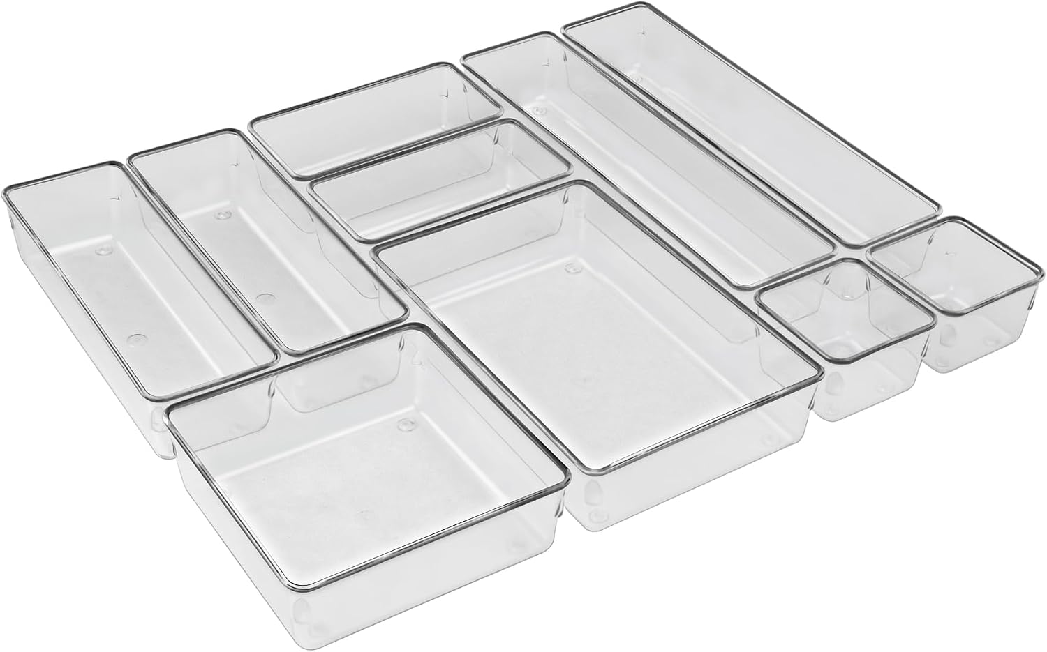 Acrimet Organizador Modular de Gavetas Transparente, Kit com 10 Potes | Tamanhos Sortidos para organizar gavetas, bancadas e armários