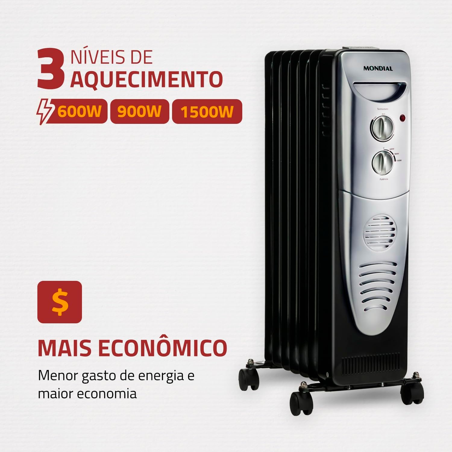 Aquecedor a Óleo, Mondial, Preto/Prata, 1500W, 220V - A-06 — foto 3