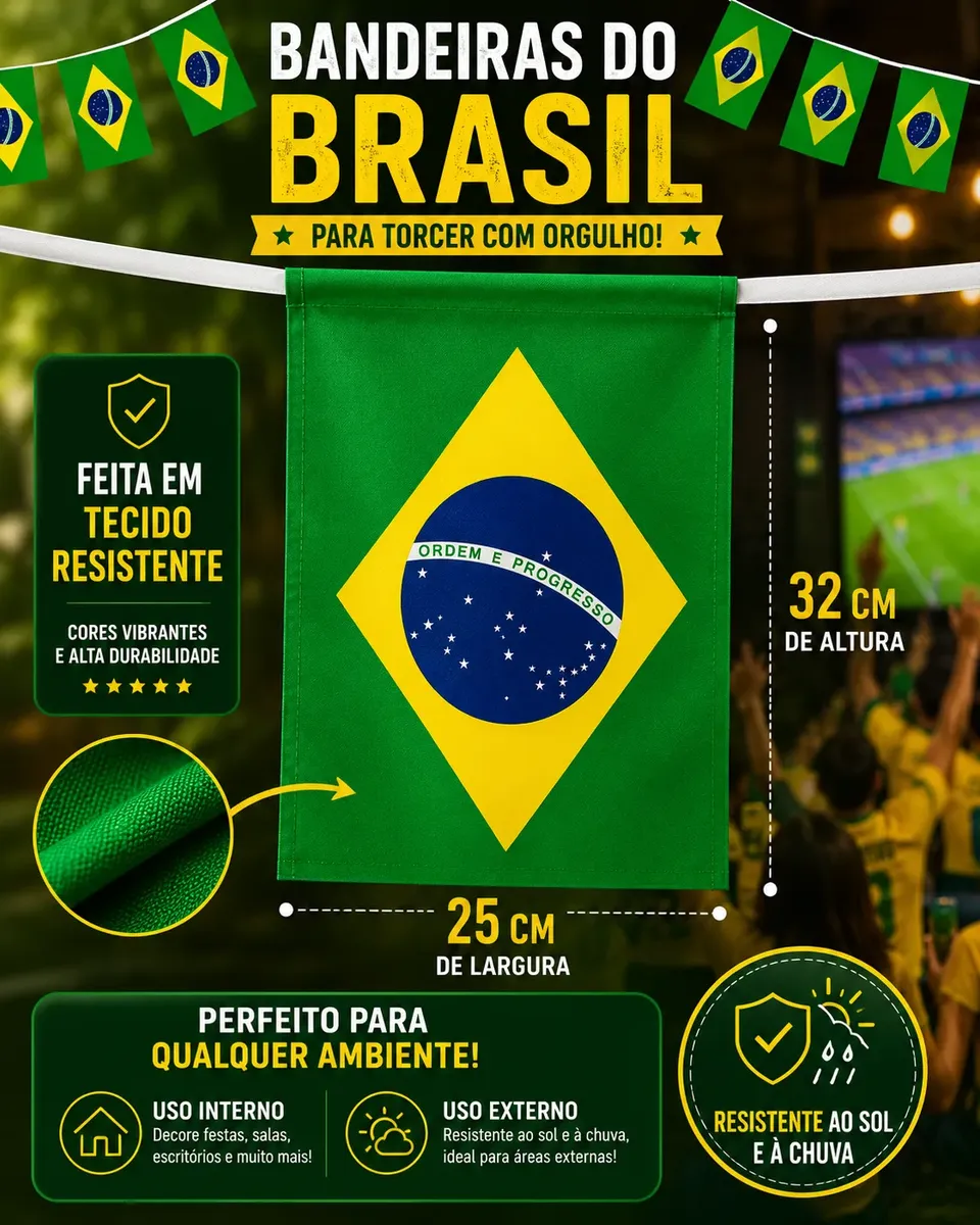 Bandeirinha Brasil Copa Festa Junina Varal 10 Metros Grande — foto 2