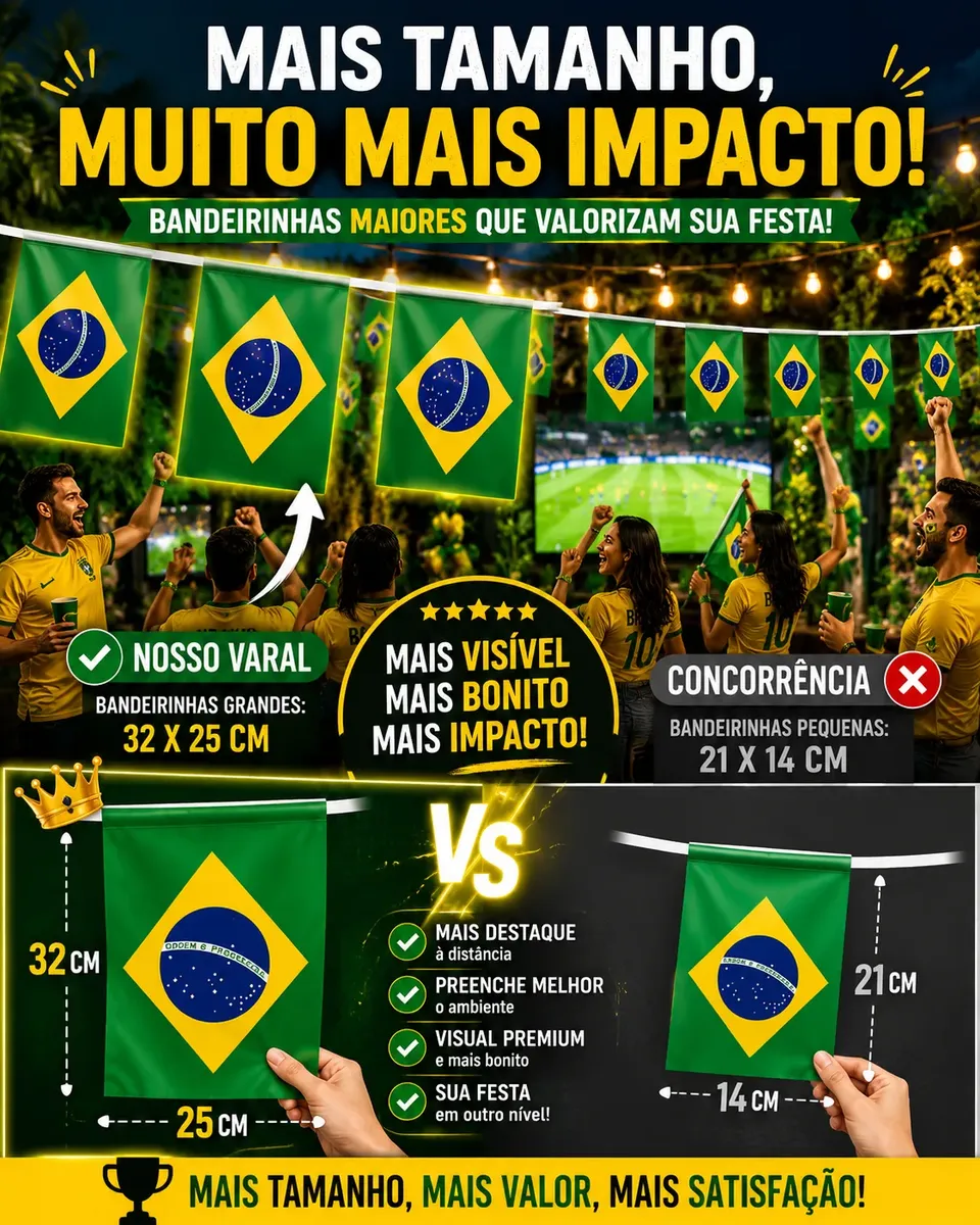 Bandeirinha Brasil Copa Festa Junina Varal 10 Metros Grande — foto 3