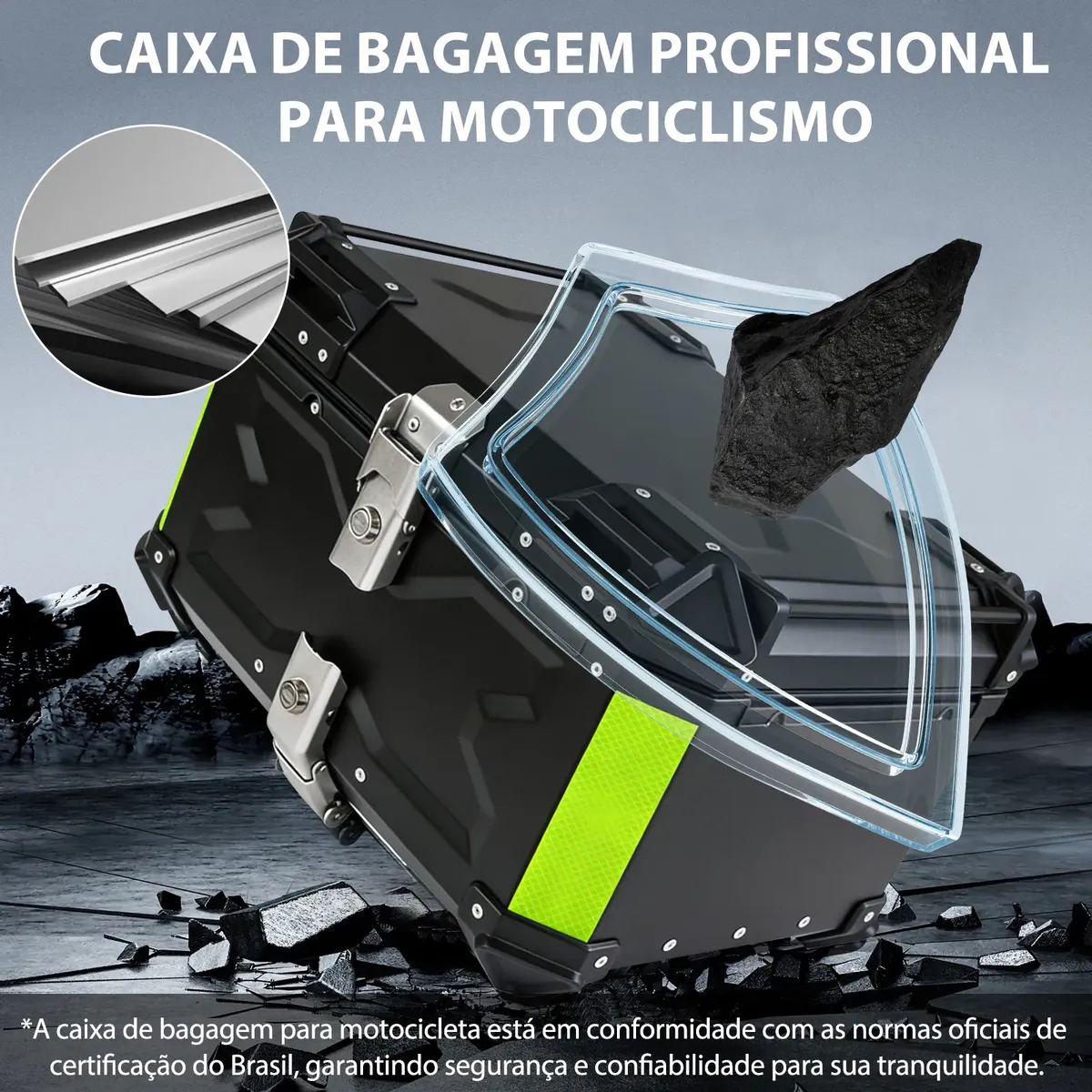 Bau Moto Alumínio 65 Litros Com Reforçado Suporte Universal — foto 3