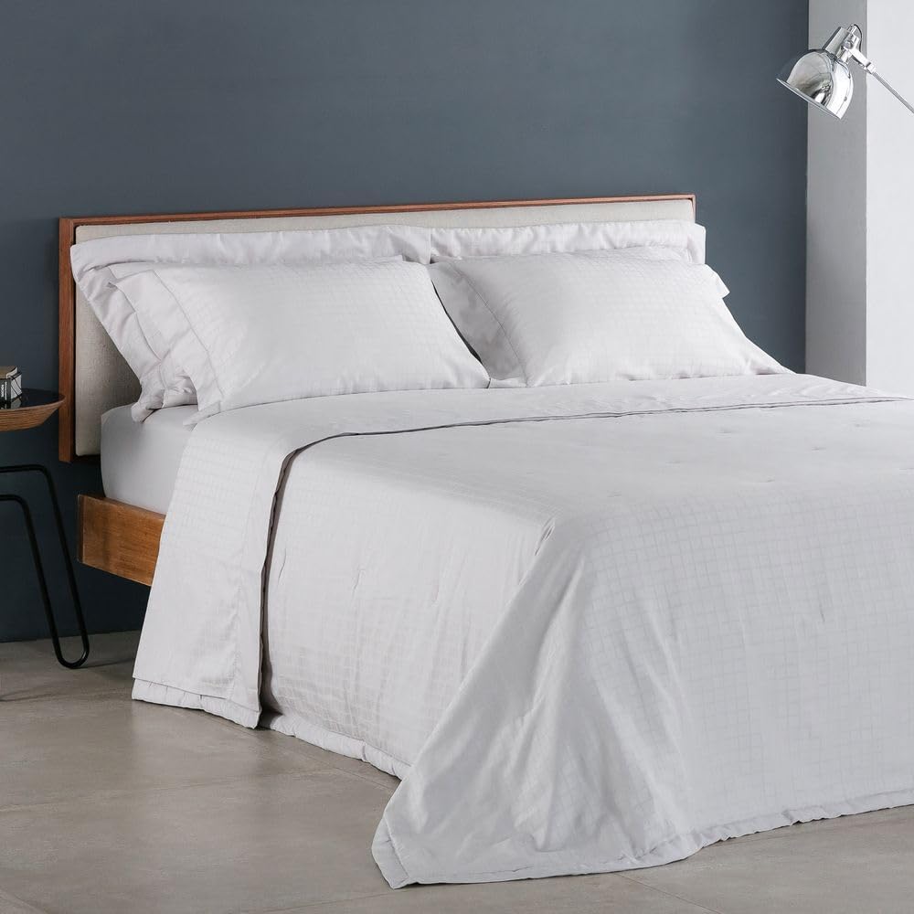 Buddemeyer Jogo de Cama Casal Cetim 300 Fios Damask Square 100% Algodão Penteado Bege Palha 4 peças