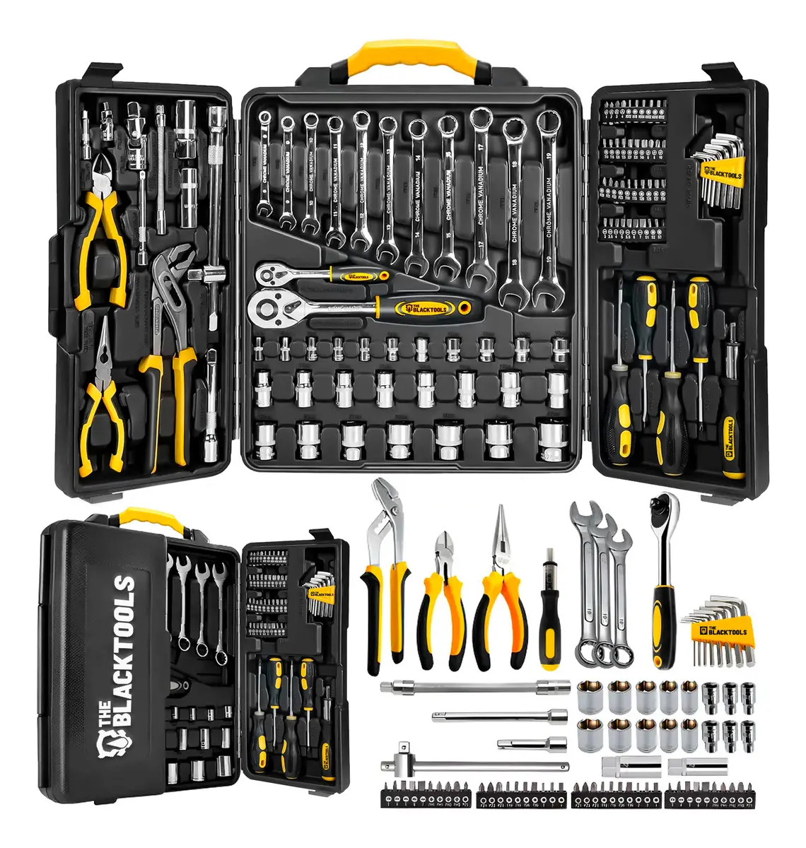 Caixa Jogo De Ferramentas 110 Peças Aço Cromo Vanádio Completo Maleta Para Mecânico Profissional Ttk110 The Black Tools