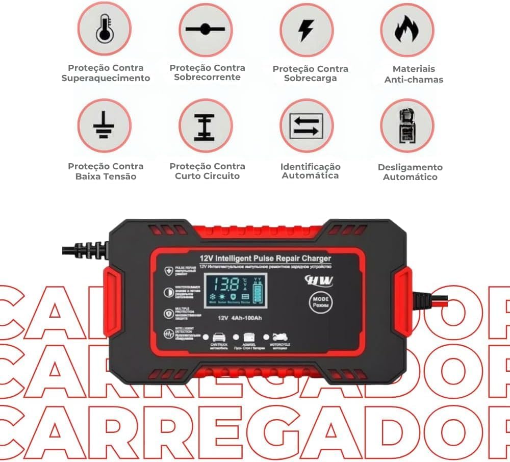 Carregador de Bateria Inteligente 12V 6A para Carros e Motos — foto 4