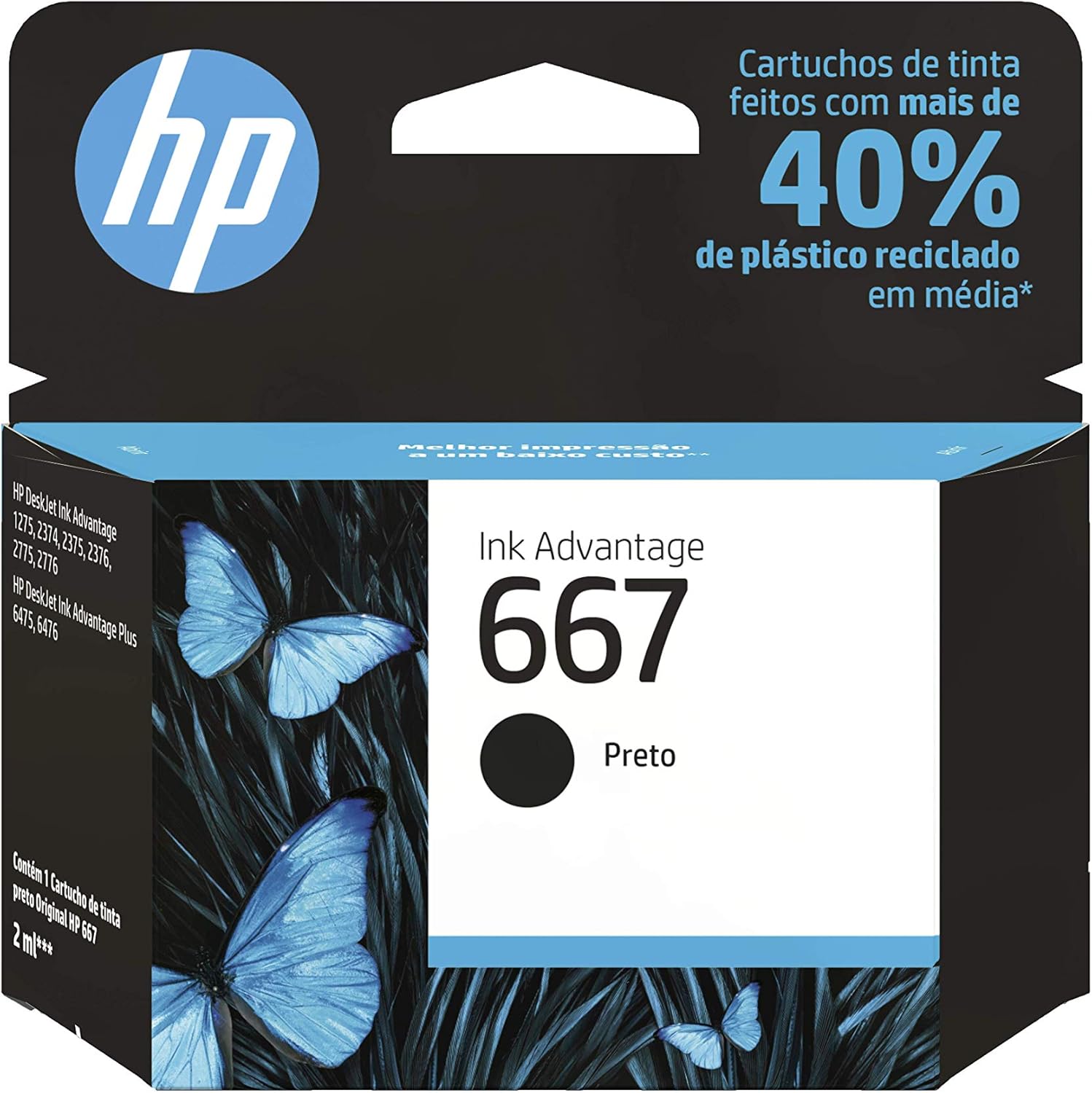 Cartucho de tinta HP 667 Preto Original (3YM79AB) Para Impressora Deskjet 2376, 2776, 6476, 5076, 5276