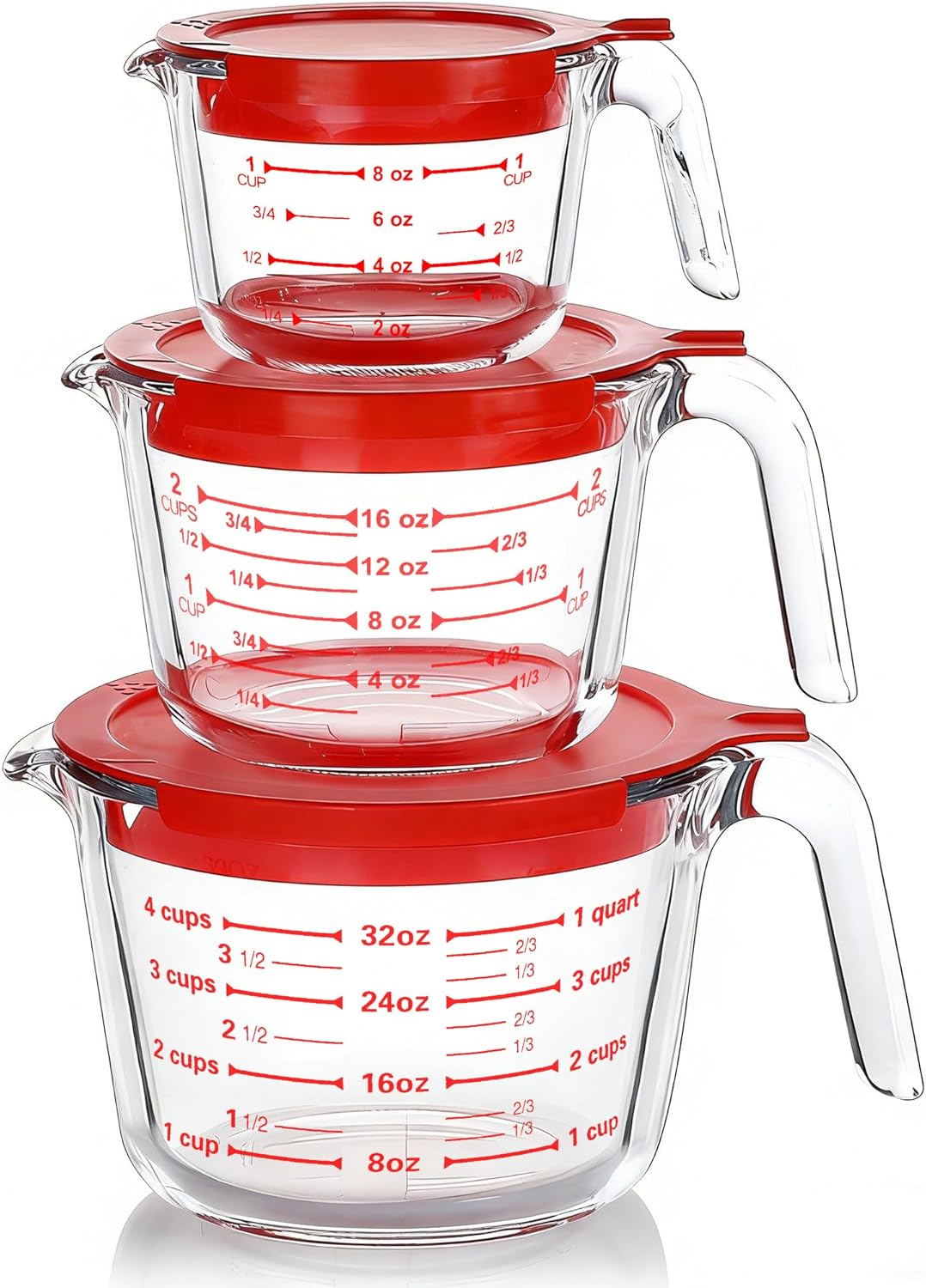 Conjunto 3 Copos Medidores de Vidro Borossilicato 250ml, 500ml e 1000ml