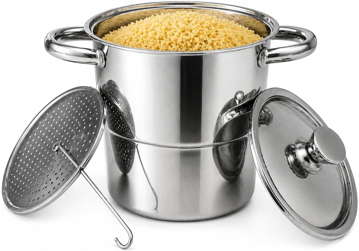 Cuscuzeira Individual Nordestina Inox 2,5L Panela Copacta Resistente Preparo Rápido Fácil Limpeza Ideal para Fogão a Gás e Indução Premium