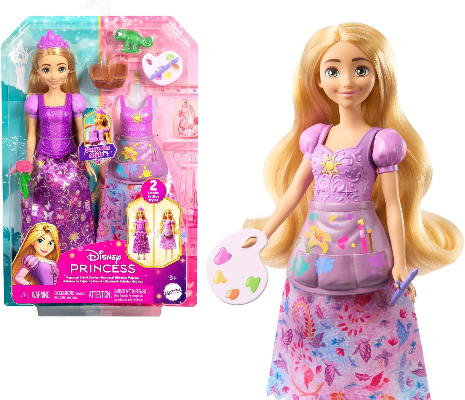 Disney Princesa Mudança de Vestido Rapunzel, Boneca com Looks Trocáveis e Acessórios Temáticos