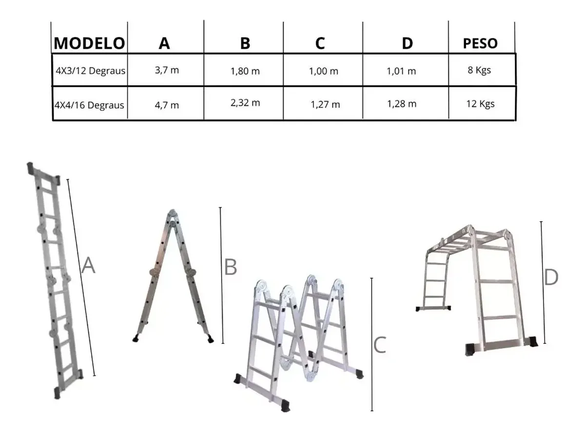 Escada Articulada De Alumínio Cavalete 12 Degraus 3,5 Metros — foto 2