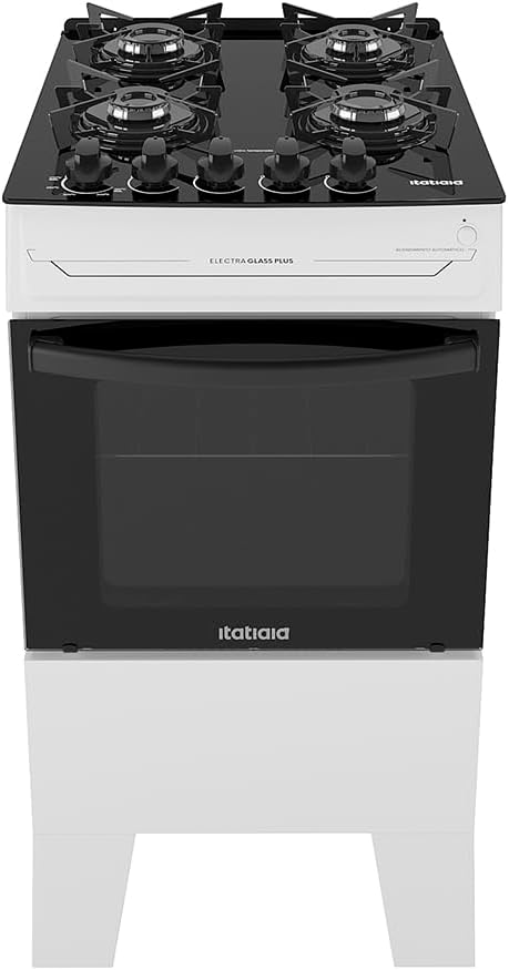 Fogão 4 Bocas a Gás Itatiaia Electra Glass Plus Mesa de Vidro Acendimento Automático Branco Bivolt