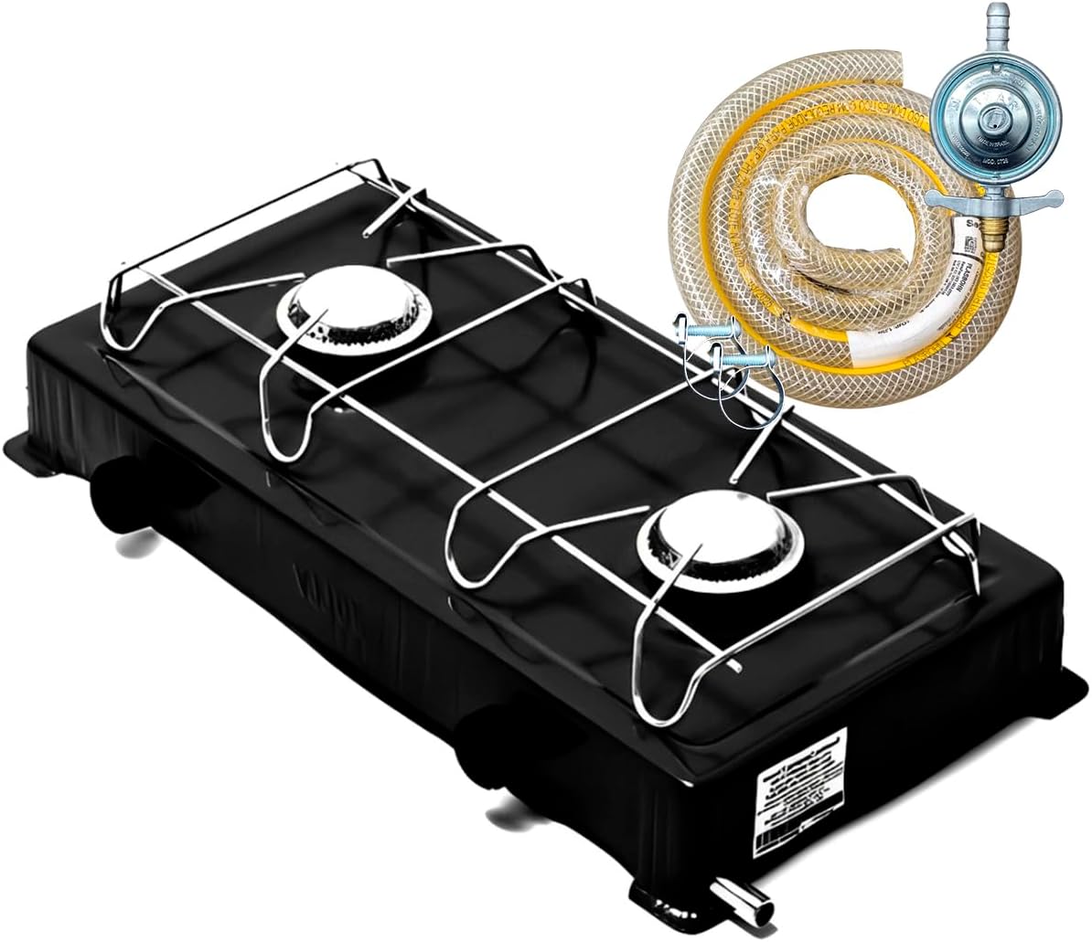Fogão Portátil 2 Bocas com Kit Gás Completo Regulador e Mangueira 1,25m Stander