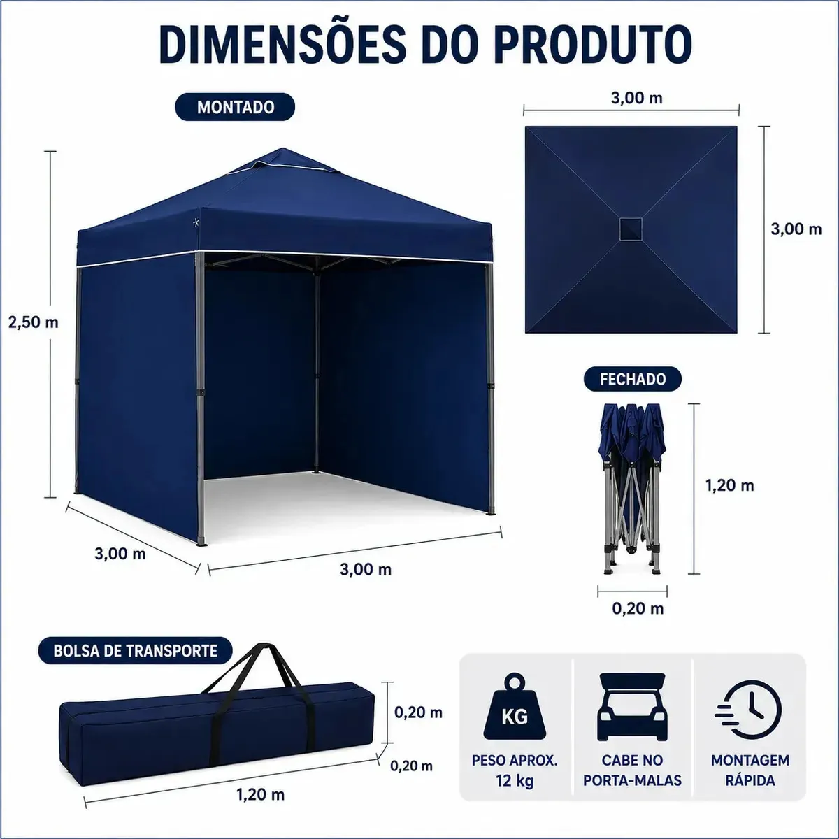 Gazebo Tenda Barraca Articulado Alumínio 3x3m + 3 Paredes Azul — foto 2