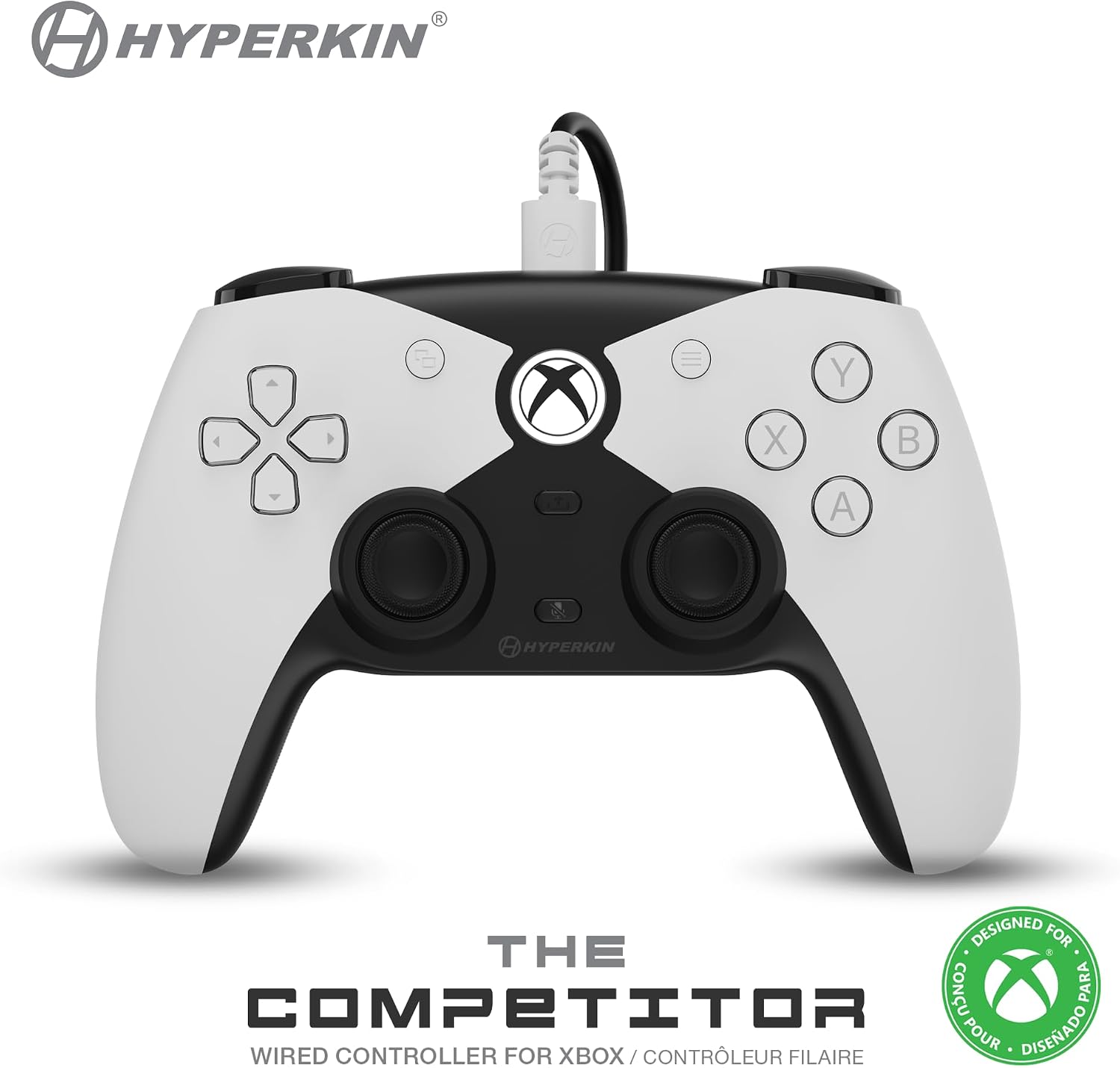 Hyperkin Competitor Wired Controller - Officially licensed Controller for use with Xbox Series X|S, Xbox One, Windows 10|11, PC, Video Game Controller with Hall Effect Sticks, 3.5MM. (White)