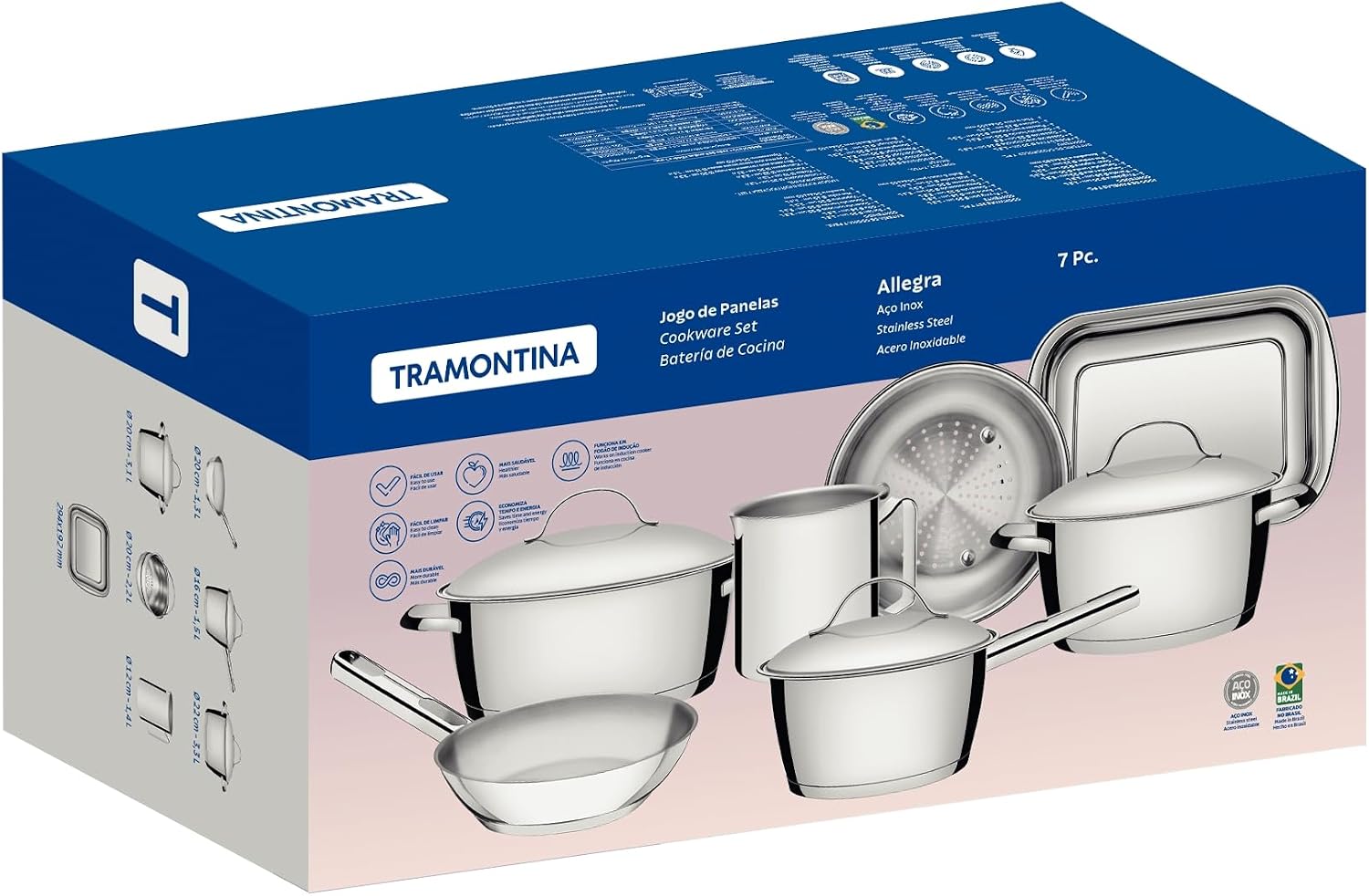 Jogo de Panelas com Fundo Triplo 7 Peça Tramontina Inox — foto 2