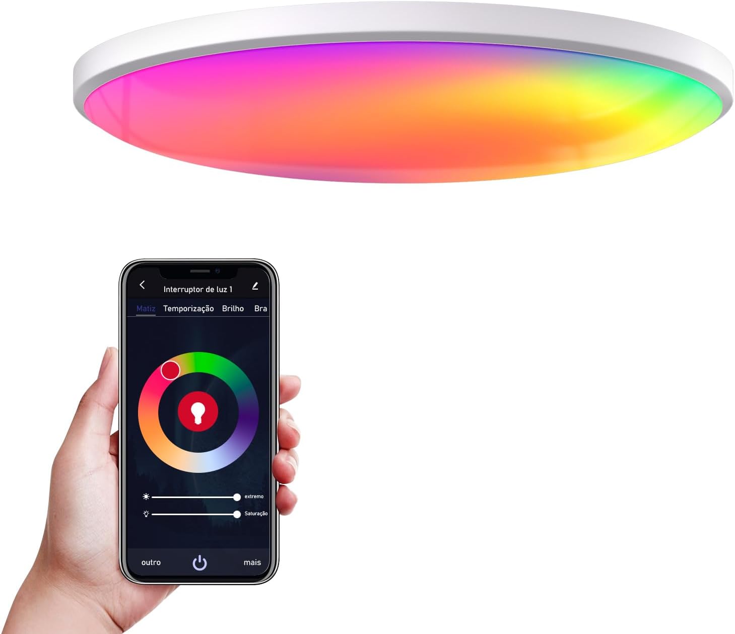 Luminaria de Teto, Plafon LED inteligente, Luz de Teto Inteligente Wi-Fi RGB+CCT 24W, Ø30 cm – Alexa/Google, App Tuya/Coibeu, 2700K-6500K, 800 lúmens