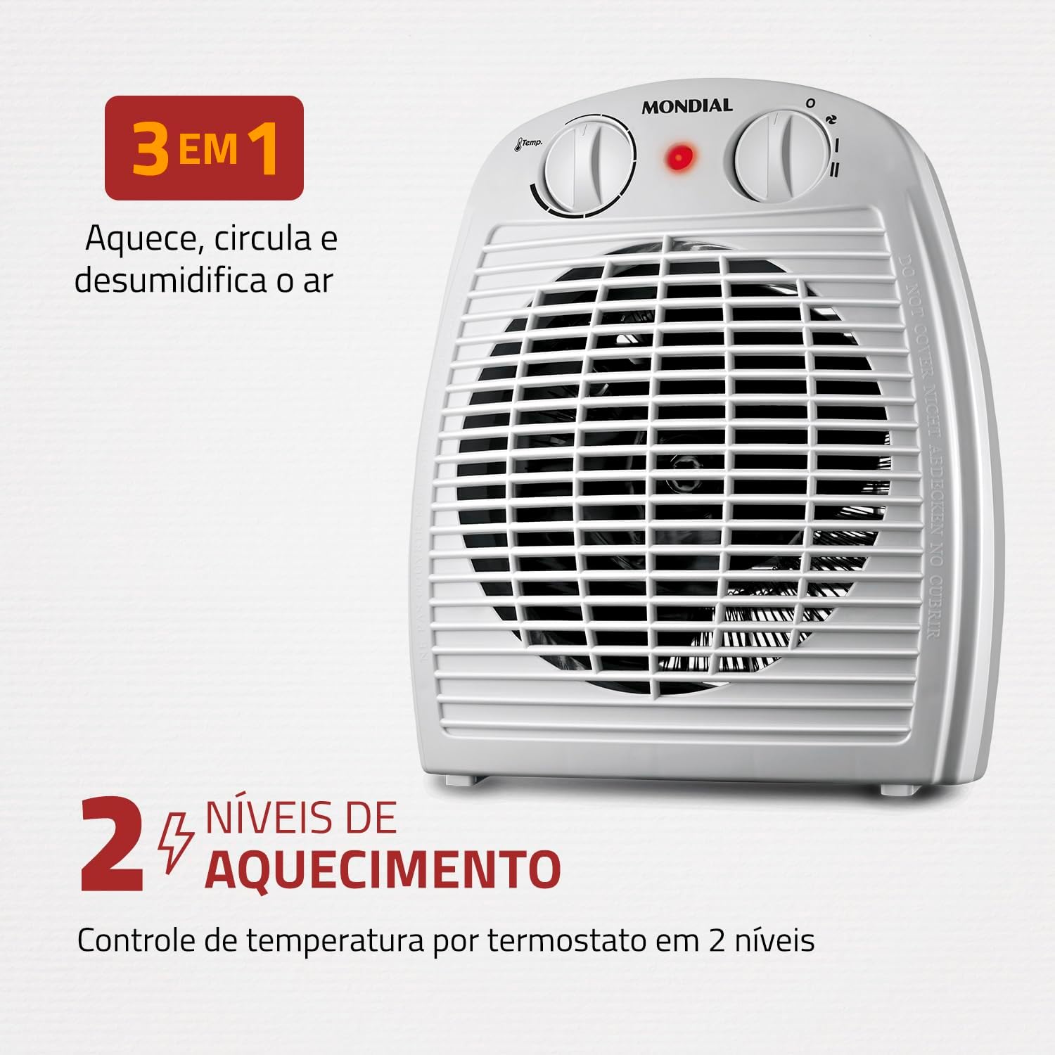 MONDIAL Aquecedor A Ar, Cinza/Branco, 1500W, 110V - A-08 — foto 2