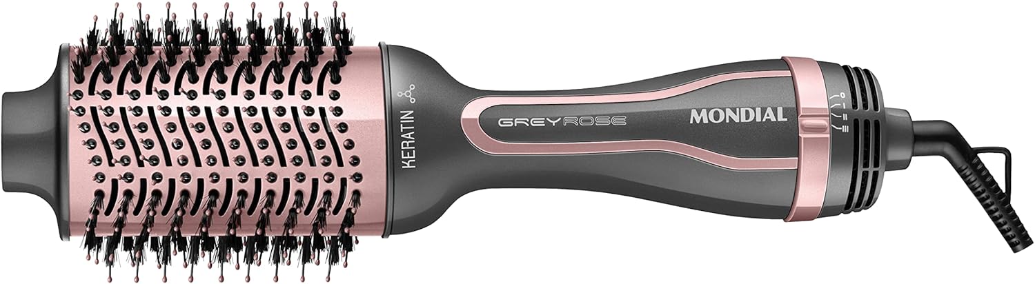 MONDIAL Escova Secadora Keratin, Bivolt, Grafite/Golden Rose - ES-11-BI