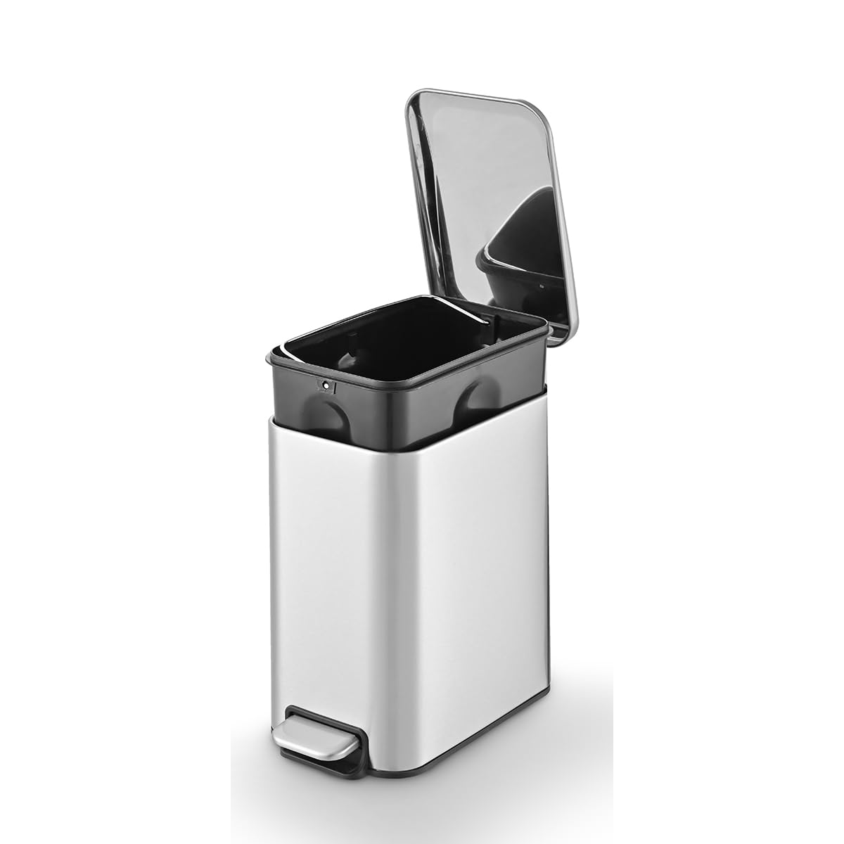 Powermaid Lixeira Retangular Linea com Pedal - Tampa Soft Close - Inox - 5 Litros