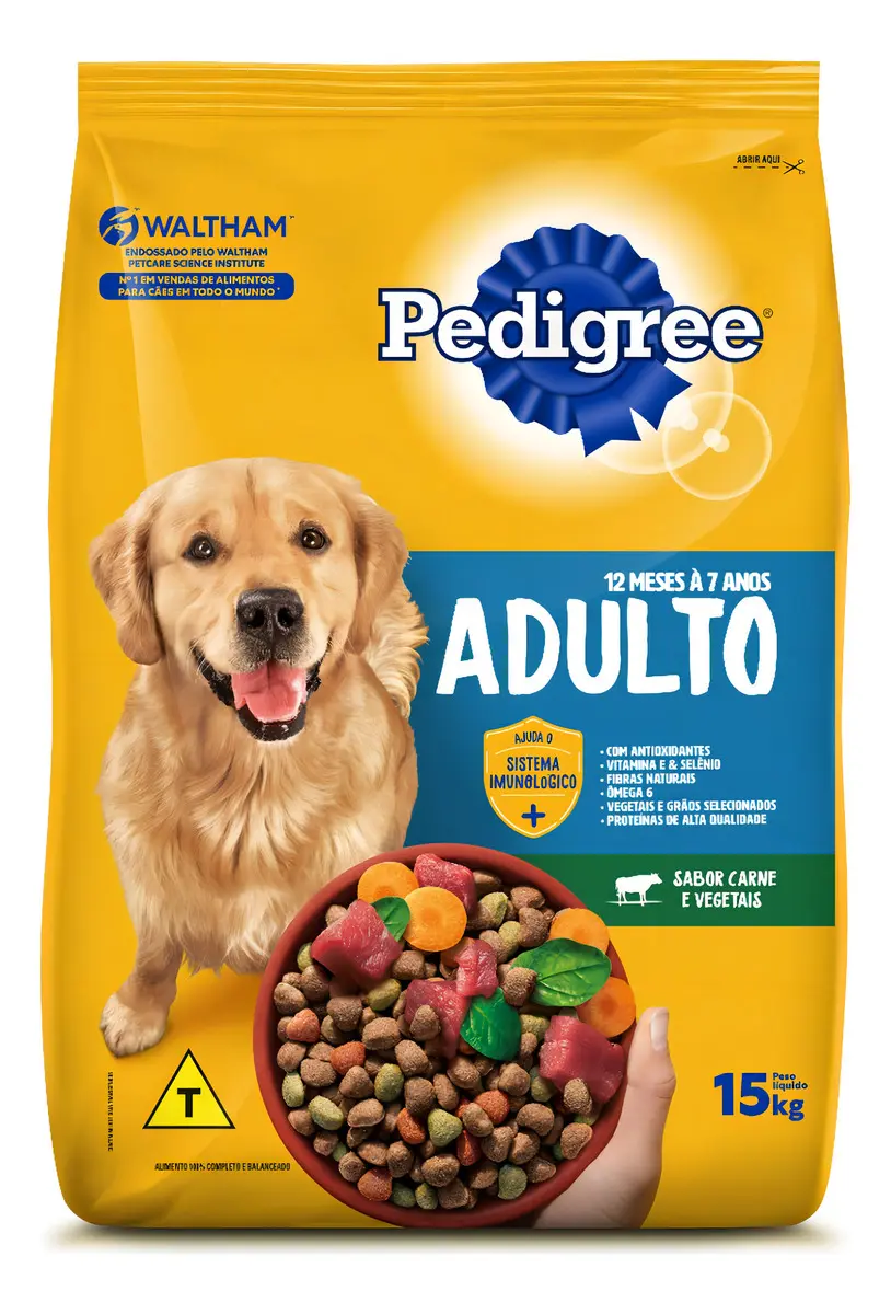 Ração Pedigree Vital Protection 15kg - Carne e Vegetais para Cães Adultos Médios e Grandes