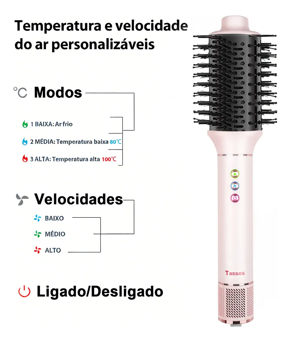 Secador De Cabelos Multifuncional 8 Em 1 110v/220v Rosa — foto 3