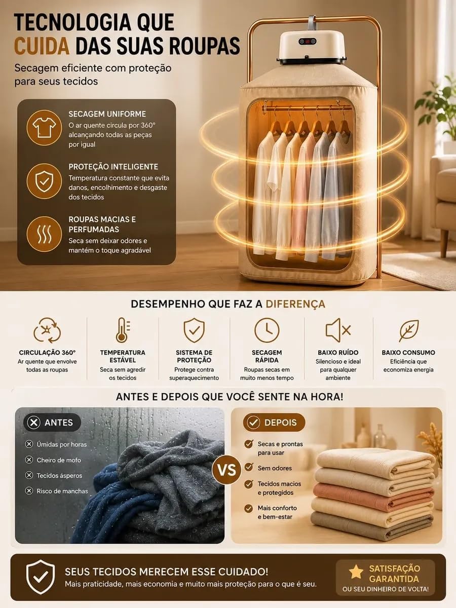 Secador de Roupas Elétrico Portátil 110V, Compacto e Leve