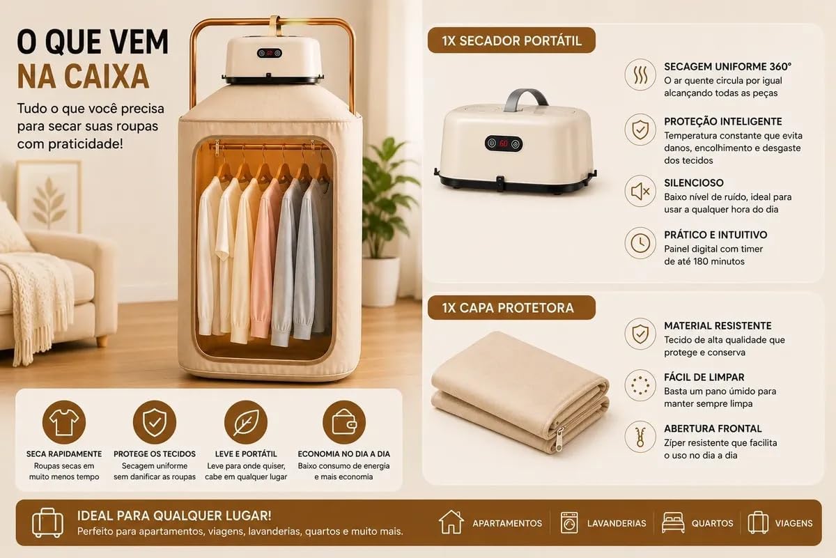 Secador de Roupas Elétrico Portátil 110V, Compacto e Leve — foto 6