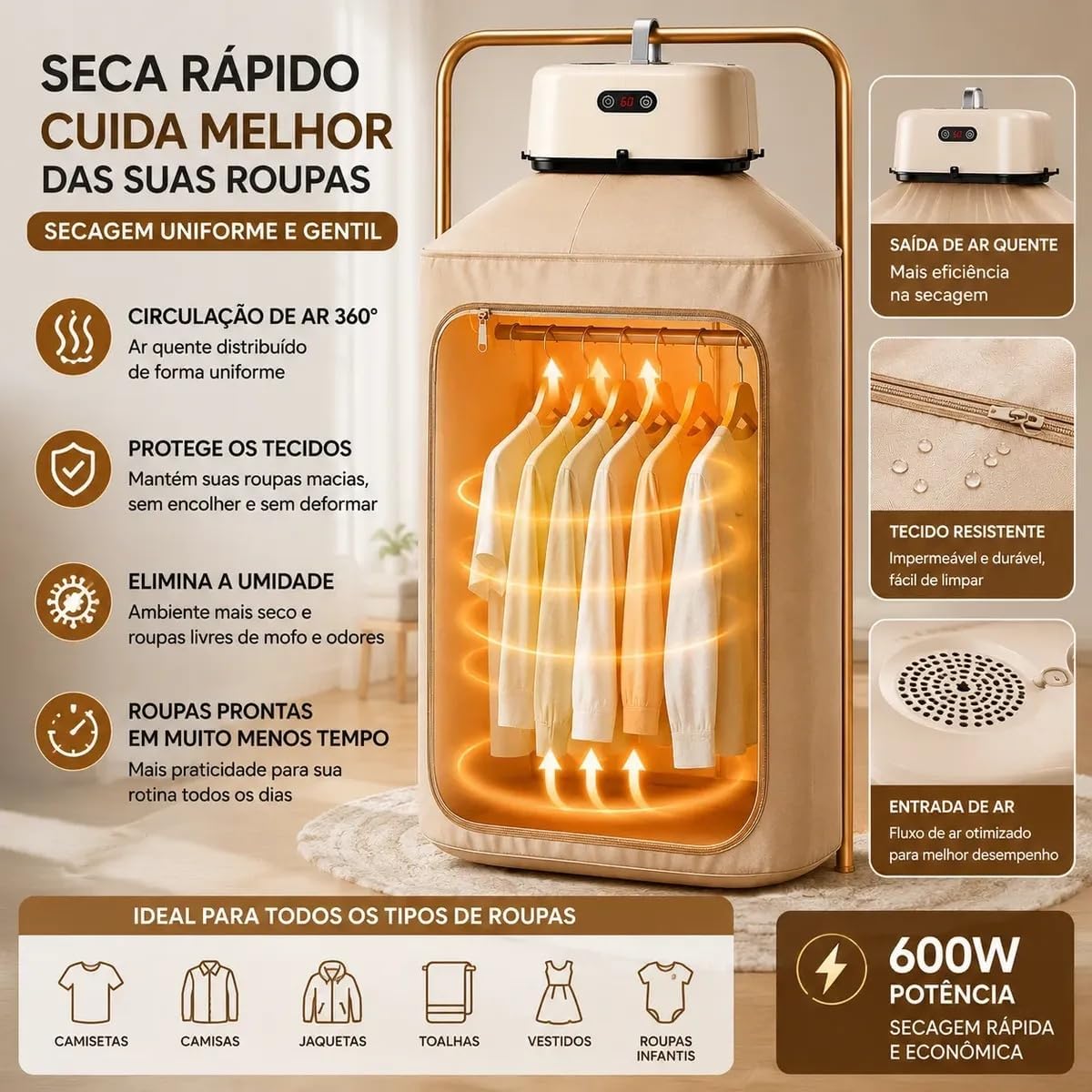 Secador De Roupas Portátil Elétrico Aquecedor Varal Dobráve 220V — foto 6