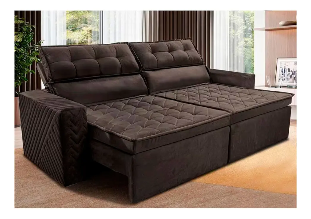 Sofá 3 Lugares Cama Inbox Belém Retrátil/reclinável Caf