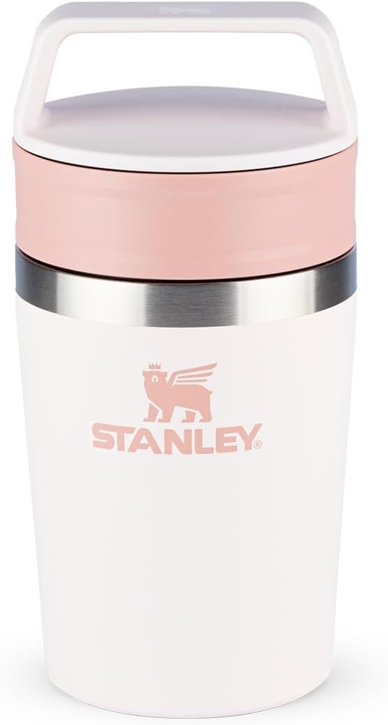 Stanley - Copo de Café Térmico, Caneca de Viagem Café Go com Tampa de Duas Partes Para Beber e Alça de Transporte, Garrafa Térmica de Aço Inoxidável, 236 ml, Rose Quartz