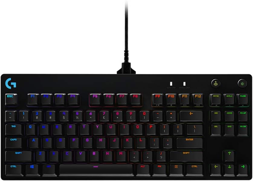 Teclado Mecânico Gamer Logitech G PRO com Layout US, RGB LIGHTSYNC, Design TKL, Cabo Destacável e Switch Exclusivo GX Blue Clicky
