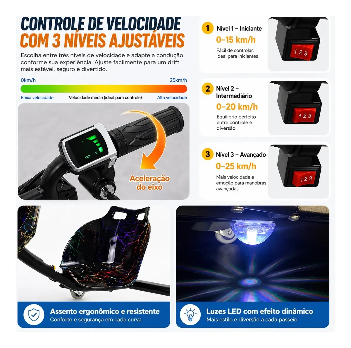 Triciclo Drift Elétrico 350w Bluetooth 100kg 3 Velocidades — foto 3