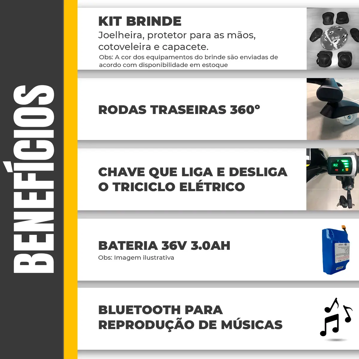 Triciclo Elétrico Drift 3 Velocidades 250w Bluetooth Led — foto 4