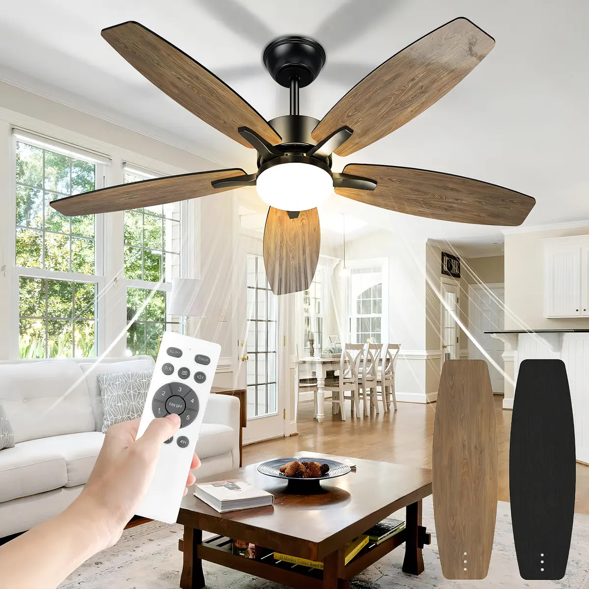 Ventilador de Teto FANSVENTO com Luz LED Controle Remoto 106cm 6 Velocidades - Bivolt 110V/220V
